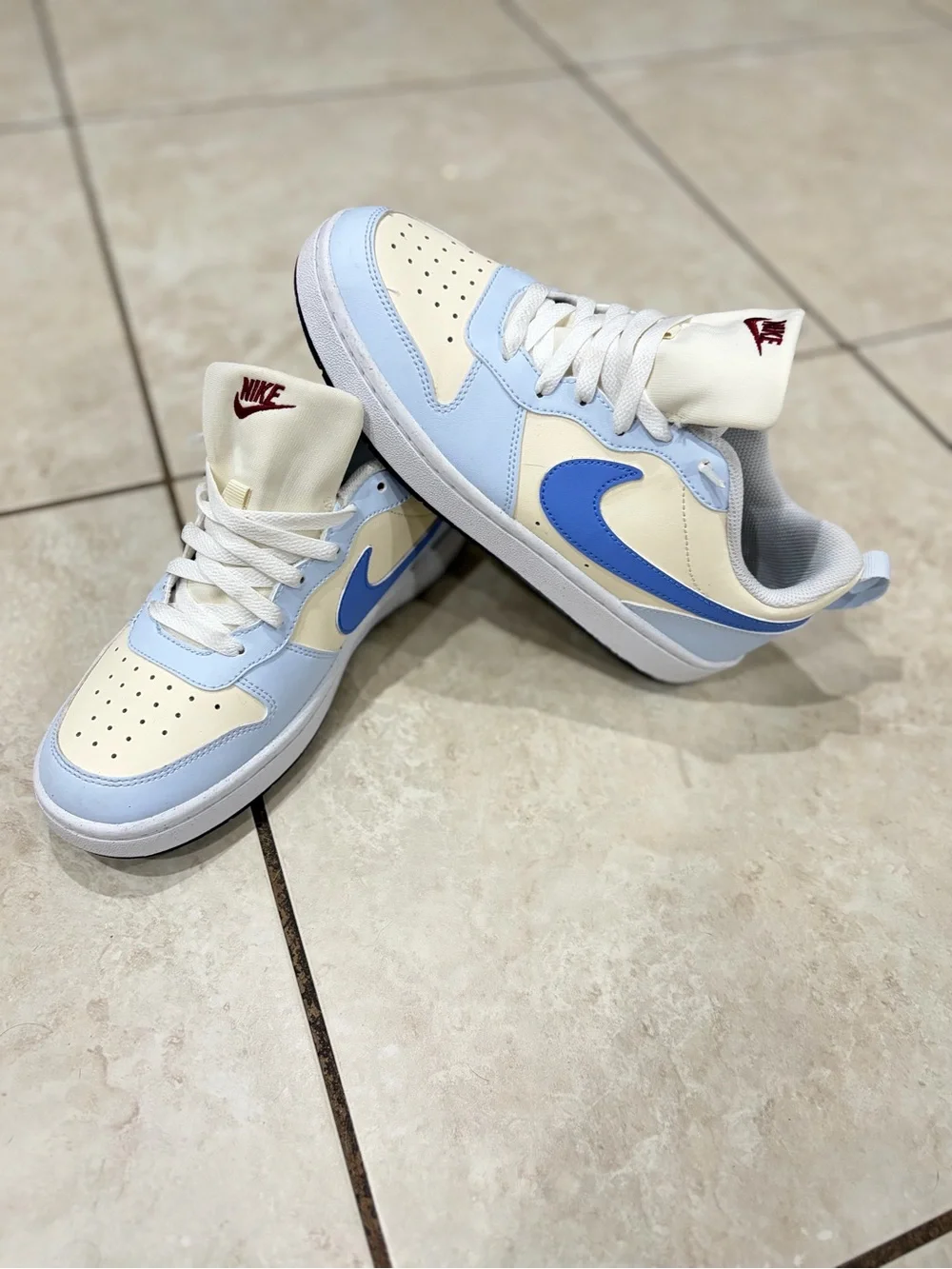 Nike Low Top Sneakers in Cream, Light Blue & Bright Blue Swoosh